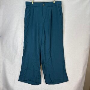 Torrid Womens Plus Size 16 Teal Blue Linen Blend Wide Leg Cropped Pants Trousers